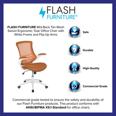 Flash Furniture Kelista Ergonomic Mesh Swivel Mid-Back Task Office Chair, Tan with White Frame (BLX5MWHTAN)