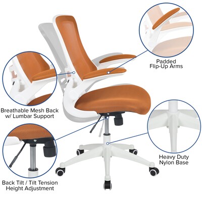 Flash Furniture Kelista Ergonomic Mesh Swivel Mid-Back Task Office Chair, Tan with White Frame (BLX5MWHTAN)