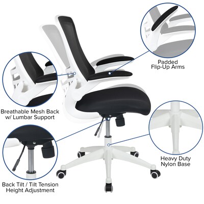 Flash Furniture Kelista Ergonomic Mesh Swivel Mid-Back Task Office Chair, Black with White Frame (BLX5MWHBK)