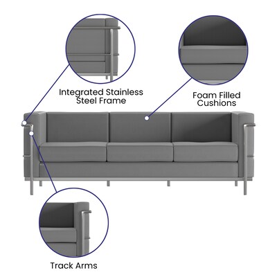 Flash Furniture HERCULES Regal Series 79" LeatherSoft Sofa with Encasing Frame, Gray (ZBREG8103SOFGY)