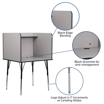 Flash Furniture 36"W Stand-Alone Study Carrel with Top Shelf, Nebula Grey (MTM6221SSCGREY)