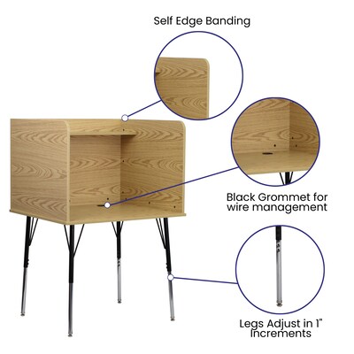 Flash Furniture 36"W Stand-Alone Study Carrel with Top Shelf, Oak (MTM6221SGLSCOAK)