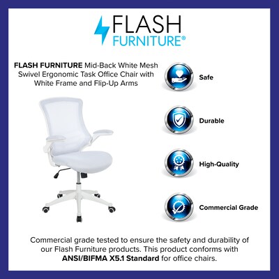 Flash Furniture Kelista Ergonomic Mesh Swivel Mid-Back Task Office Chair, White with White Frame (BLX5MWHWH)