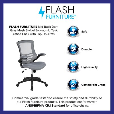 Flash Furniture Kelista Ergonomic Mesh Swivel Mid-Back Task Office Chair, Dark Gray (BLX5MDKGY)