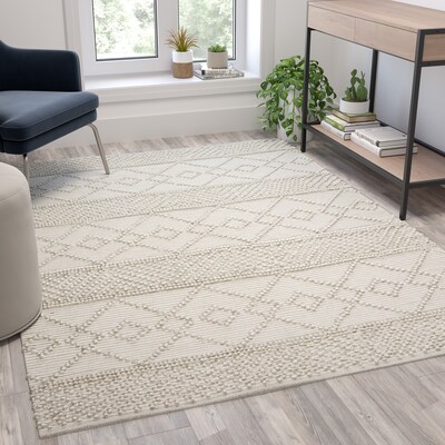 Flash Furniture Melissa Wool/Polyester/Cotton Blend 89" x 61" Rectangular Handwoven Rug, Ivory (CI209450B57IV)