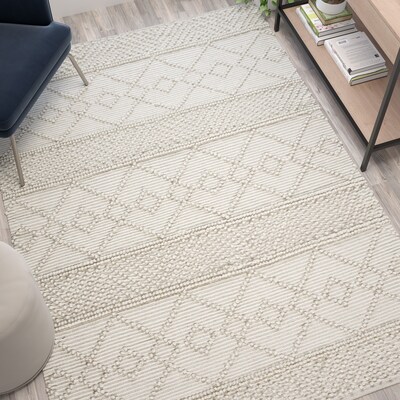 Flash Furniture Melissa Wool/Polyester/Cotton Blend 89" x 61" Rectangular Handwoven Rug, Ivory (CI209450B57IV)