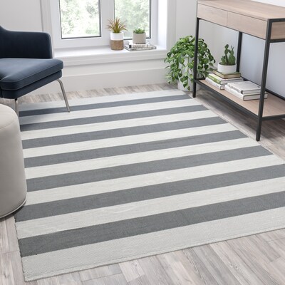 Flash Furniture Melissa Polypropylene 81.5" x 60" Rectangular Handwoven Rug, Gray/White (CI20940957GRWH)