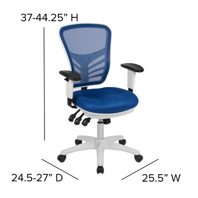 Flash Furniture Nicholas Ergonomic Mesh Swivel Mid-Back Multifunction Executive Office Chair, Blue/White Frame (HL0001WHBLUE)