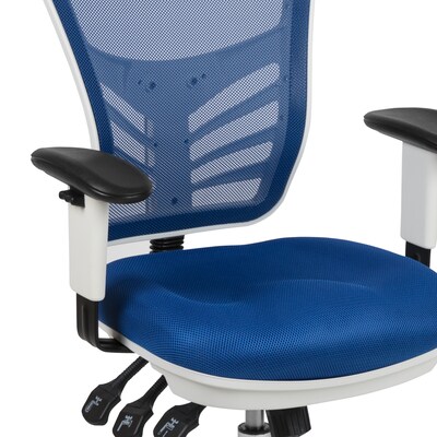 Flash Furniture Nicholas Ergonomic Mesh Swivel Mid-Back Multifunction Executive Office Chair, Blue/White Frame (HL0001WHBLUE)