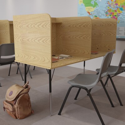 Flash Furniture 70W Stand-Alone Double Study Carrel with Top Shelf, Oak (MTM6222DSCOAK)