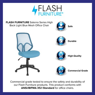 Flash Furniture Salerno Series Armless Ergonomic Mesh Swivel High Back Office Chair, Light Blue (GOWY193ALTBL)