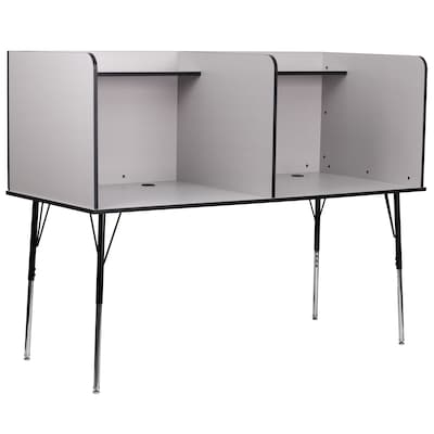 Flash Furniture 70W Stand-Alone Double Study Carrel with Top Shelf, Nebula Grey (MTM6222DSCGRY)