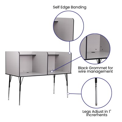 Flash Furniture 70"W Stand-Alone Double Study Carrel with Top Shelf, Nebula Grey (MTM6222DSCGRY)