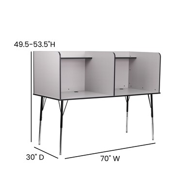 Flash Furniture 70"W Stand-Alone Double Study Carrel with Top Shelf, Nebula Grey (MTM6222DSCGRY)