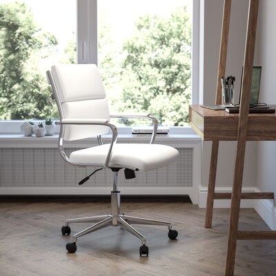 Flash Furniture Hansel LeatherSoft Swivel Mid-Back Executive Office Chair, White (BT20595M2WH)