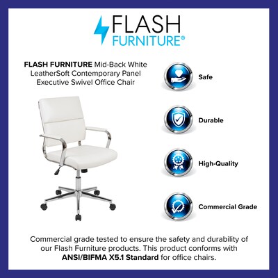 Flash Furniture Hansel LeatherSoft Swivel Mid-Back Executive Office Chair, White (BT20595M2WH)