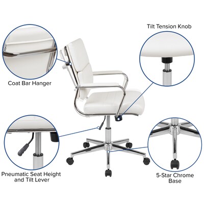 Flash Furniture Hansel LeatherSoft Swivel Mid-Back Executive Office Chair, White (BT20595M2WH)