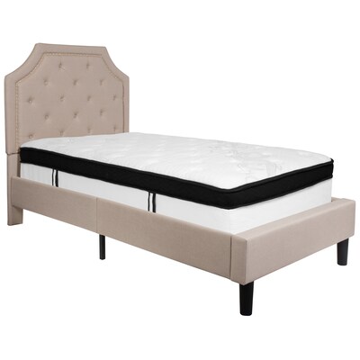 Flash Furniture Brighton Tufted Upholstered Platform Bed in Beige Fabric with Memory Foam Mattress,