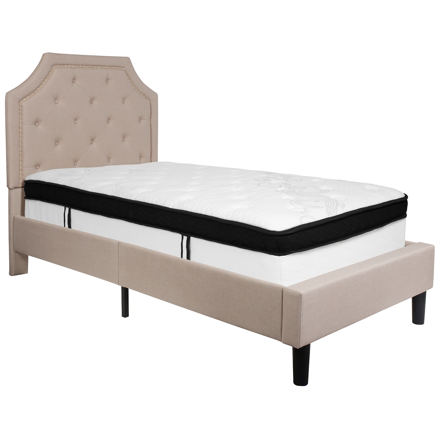 Flash Furniture Brighton Tufted Upholstered Platform Bed in Beige Fabric with Memory Foam Mattress, Twin (SLBMF1)