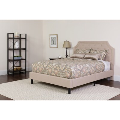 Flash Furniture Brighton Tufted Upholstered Platform Bed in Beige Fabric with Memory Foam Mattress, Twin (SLBMF1)