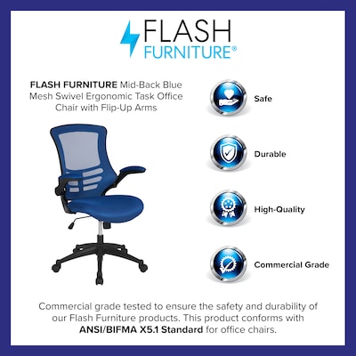 Flash Furniture Kelista Ergonomic Mesh Swivel Mid-Back Task Office Chair, Blue (BLX5MBLUE)