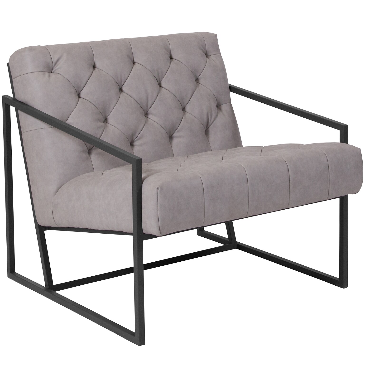 Flash Furniture Hercules Madison Series LeatherSoft Retro Tufted Lounge Chair, Light Gray (ZB8522WH)