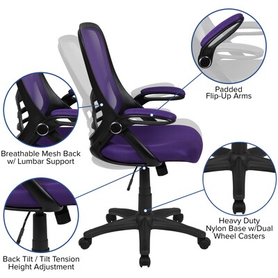 Flash Furniture Porter Ergonomic Mesh Swivel High Back Office Chair, Purple/Black (HL00161BKPUR)