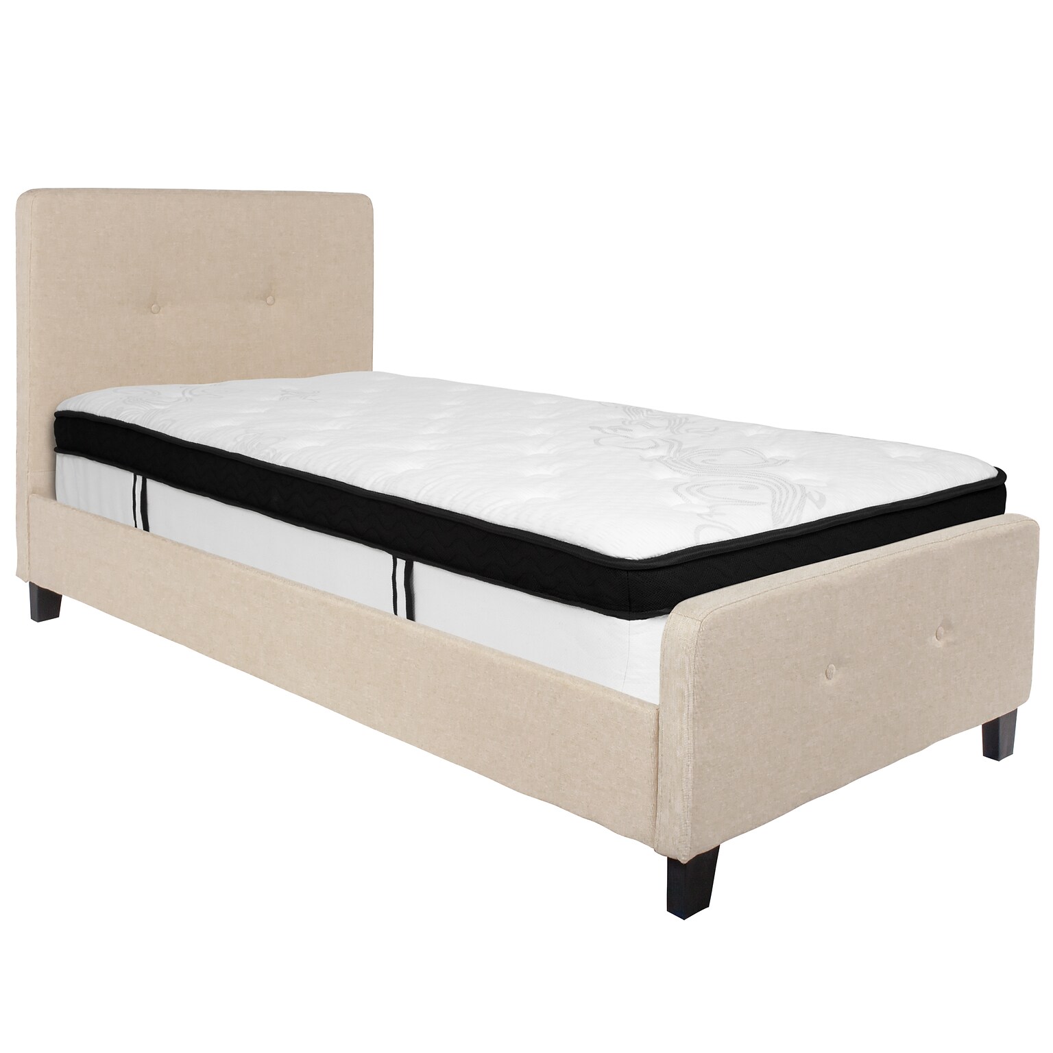 Flash Furniture Tribeca Tufted Upholstered Platform Bed in Beige Fabric with Memory Foam Mattress, Twin (HGBMF17)