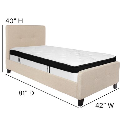 Flash Furniture Tribeca Tufted Upholstered Platform Bed in Beige Fabric with Memory Foam Mattress, Twin (HGBMF17)