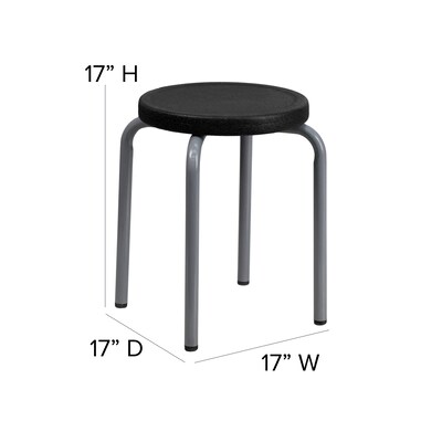 Flash Furniture Stackable Stool With Black Seat and Silver Powder Coated Frame, Black