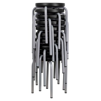 Flash Furniture Stackable Stool With Black Seat and Silver Powder Coated Frame, Black