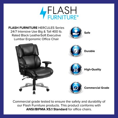 Flash Furniture HERCULES Series LeatherSoft Swivel 24/7 Intensive Use Big & Tall Executive Office Chair, Black (GO2149LEA)