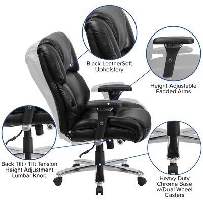 Flash Furniture HERCULES Series LeatherSoft Swivel 24/7 Intensive Use Big & Tall Executive Office Chair, Black (GO2149LEA)