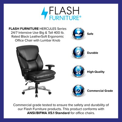 Flash Furniture HERCULES Series Ergonomic LeatherSoft Swivel 24/7 Intensive Use Big & Tall Office Chair, Black (GO2085LEA)