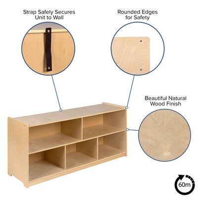 Flash Furniture 24"H x 48"L Wooden 5 Section School Classroom Storage Cabinet, Natural (MKSTRG006)