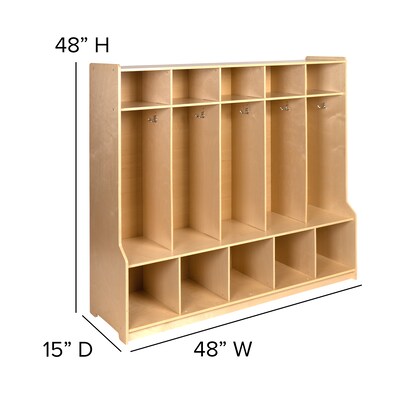 Flash Furniture 48"H x 48"L Wooden 5 Section School Coat Locker, Natural (MKLCKR001)