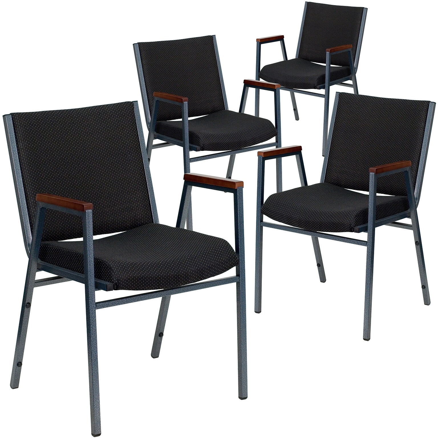 Flash Furniture HERCULES Series Fabric Heavy Duty Stack Chair with Arms, Black Dot, 4 Pack (4XU60154BK)