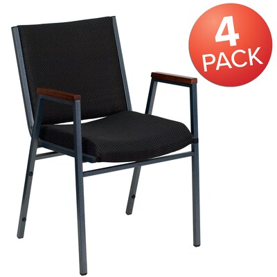 Flash Furniture HERCULES Series Fabric Heavy Duty Stack Chair with Arms, Black Dot, 4 Pack (4XU60154BK)