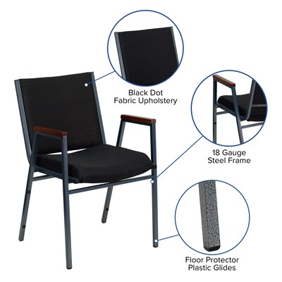 Flash Furniture HERCULES Series Fabric Heavy Duty Stack Chair with Arms, Black Dot, 4 Pack (4XU60154BK)