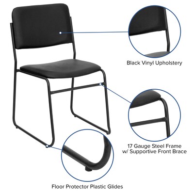 Flash Furniture HERCULES Series Vinyl Stacking Chair with Sled Base, Black (XU8700BLKBVYL30)