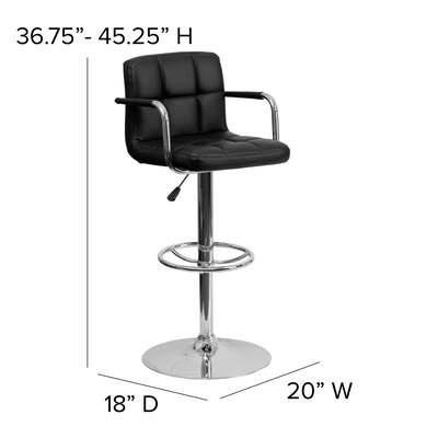 Flash Furniture Contemporary Vinyl Barstool with Back, Adjustable Height, Black (CH102029BK)