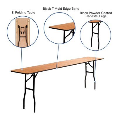 Flash Furniture Gael Training Room Table, 96" x 18", Natural Wood Grain (YTWTFT18X96TBL)