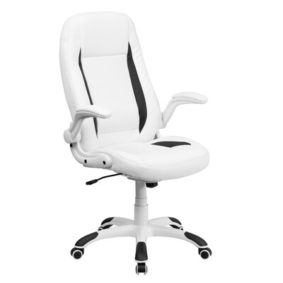 Flash Furniture High-Back LeatherSoft Executive Chair, Flip Up Arms, White