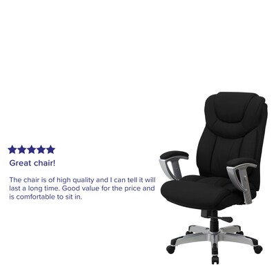 A Line Furniture Werth Big and Tall Black Fabric Executive Swivel Office Chair with Extra Wide Seat and Height Adjustable Arms, Size: 1