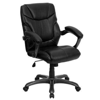 Flash Furniture Megan Ergonomic LeatherSoft Swivel Mid-Back Overstuffed Task Office Chair, Black (GO724MBKLEA)