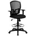 Flash Furniture Mid-Back Designer Back Drafting Stool With Padded Fabric Seat and Arms, Black