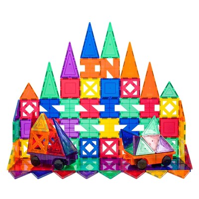 PicassoTiles, 82 pc Set Magnetic Blocks Plus 2 Cars (PT82)