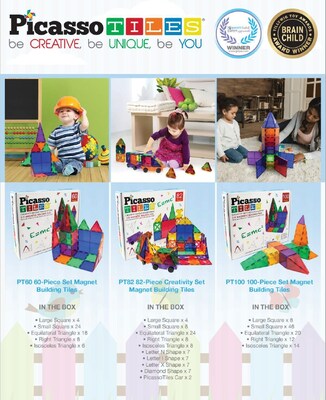PicassoTiles 3D Magnetic Building Tiles, 82 Pieces/Pack (PT82)