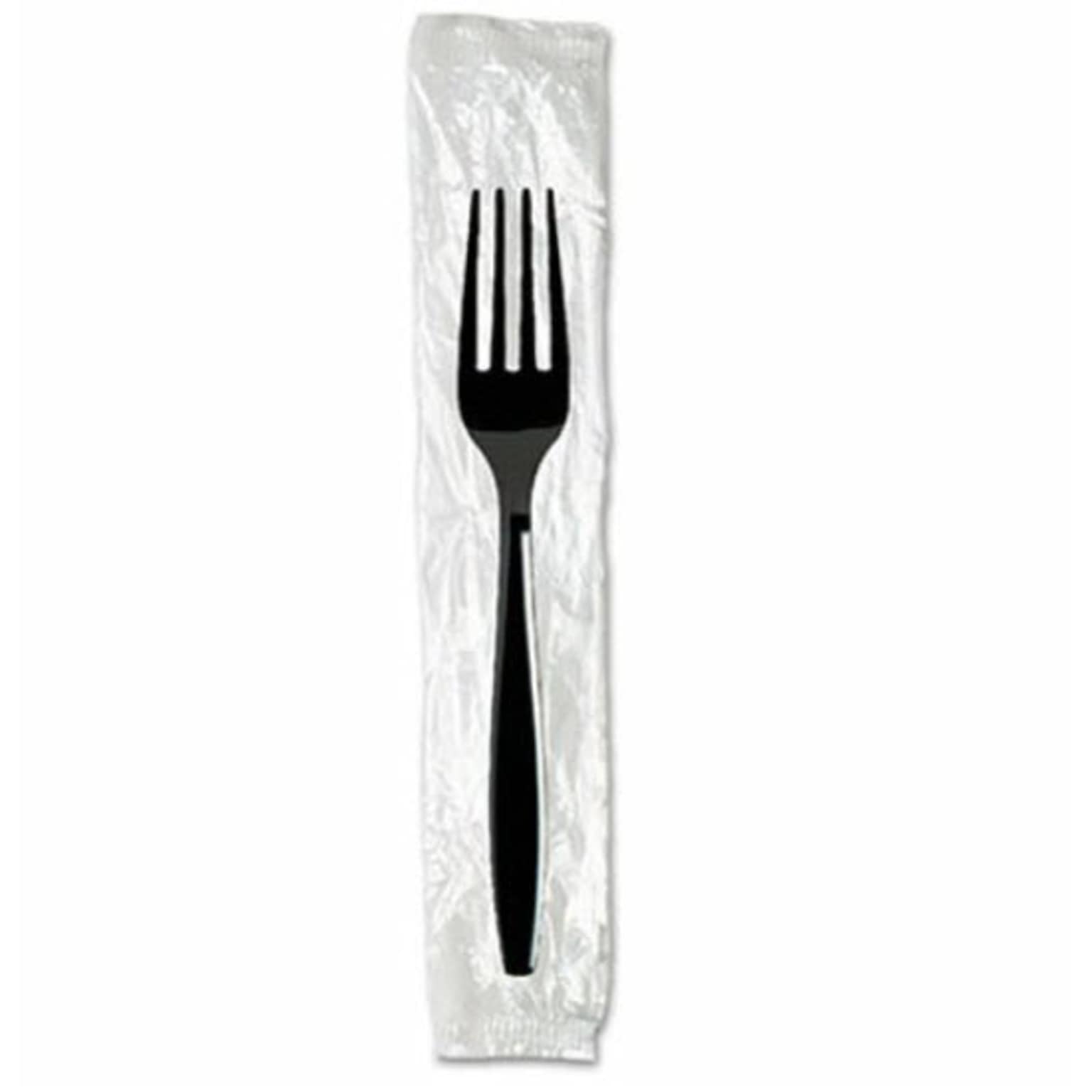 Dixie Individually Wrapped Plastic Fork, Heavy-Weight, Black, 1000/Carton (FH53C7)