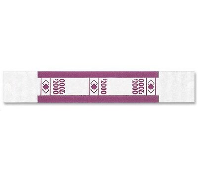 PM Company Currency Straps, White/Violet, $2,000, 1,000/Pk